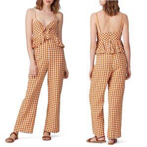 SAYLOR Anthropologie Laken Sleeveless Jumpsuit Size XS Apricot Gingham Plaid